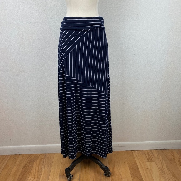 John Paul Richard Womens Maxi Skirt Medium Knit Flared Blue White Stripes Boho - Picture 1 of 9
